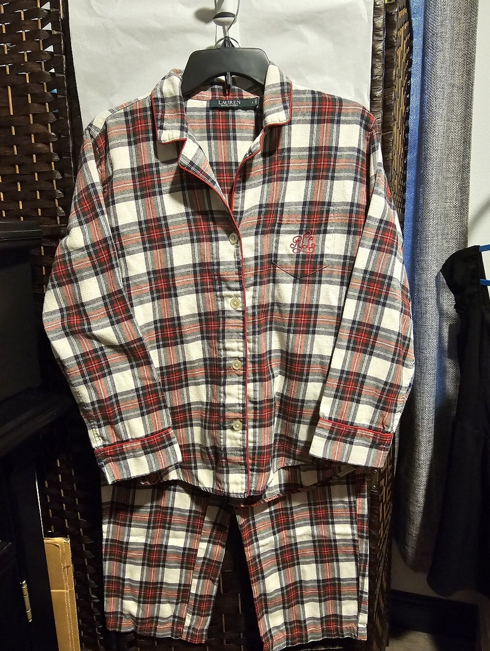 Lauren Ralph Lauren Plaid Pajamas Set Size Large Flannel Red White Black Tartan - Picture 2 of 12
